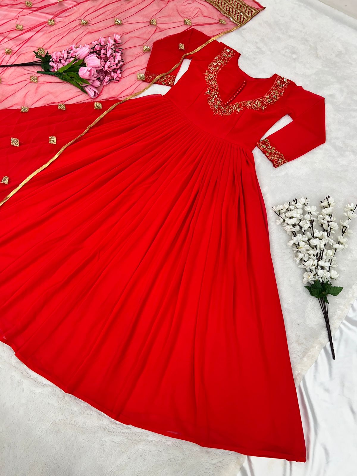 Simple Party Wear Gown With Dupatta - Evilato